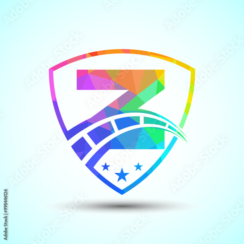 Free Download Low poly alphabet Z with speedometer and shield sign. The automotive logo design concept - GFXLoad
