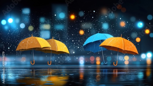 Wallpaper Mural Raindrops falling on umbrellas, city street view Torontodigital.ca