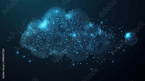 Abstract Dialogue Cloud in Starry Sky Concept - Vector Wireframe of Planets, Stars, and Universe