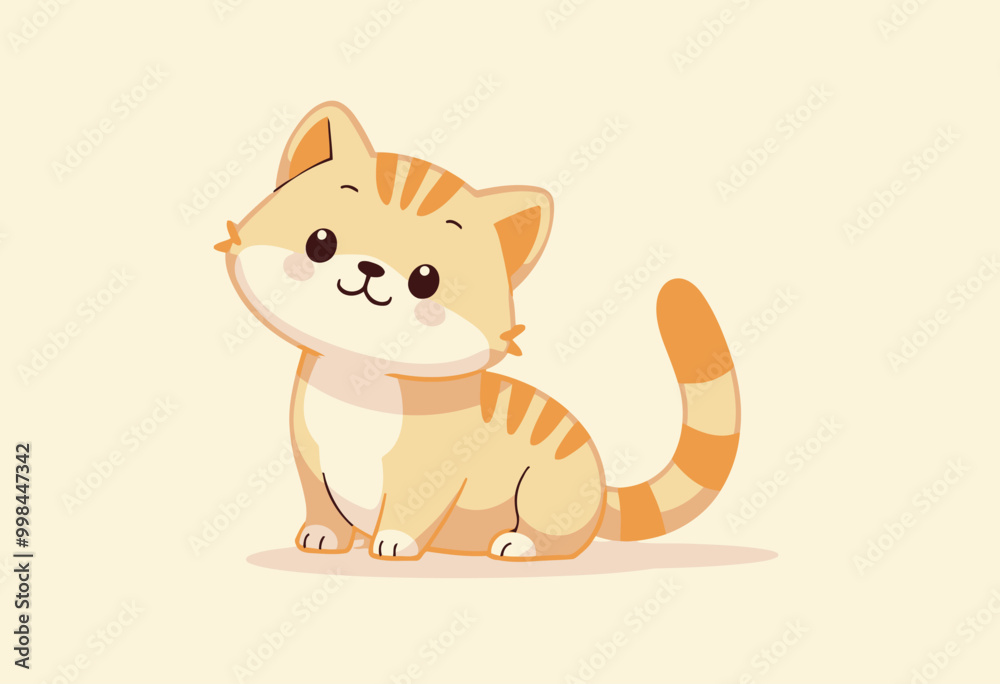 Cinematic Kawaii Cat Illustration: Flat 2D, Black Outline, Profile View, Happy Cinematic Kawaii Cat Illustration: Flat 2D, Black Outline, Profile View, Happy