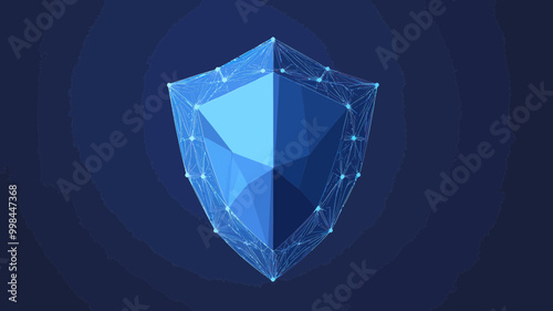 Low Poly Blue Shield Vector, Flat Minimalist Design, Cybersecurity Concept for Digital Protection and Network Security Graphics