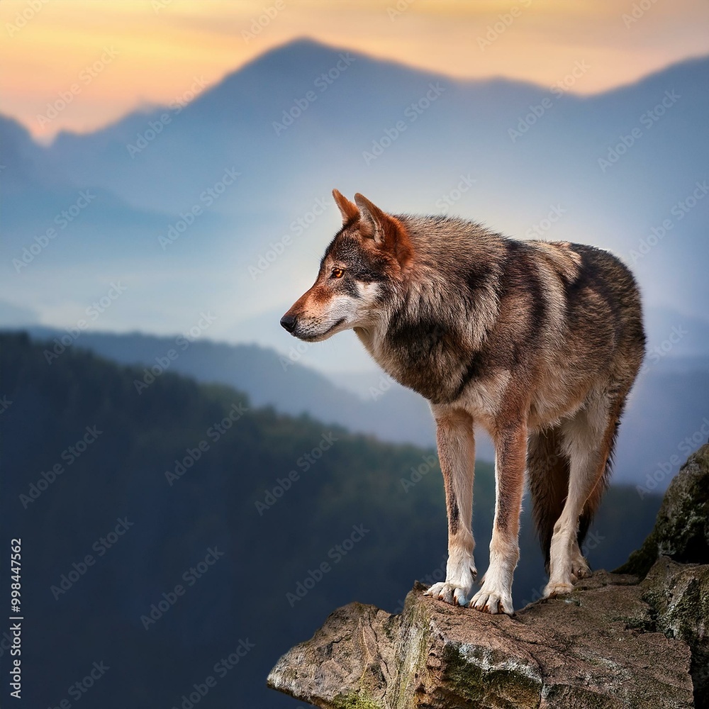 Wolf in Mountain during a Sunset Wolf in Mountain during a Sunset