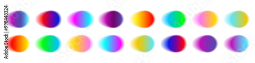 Gradient color round shape background. Abstract rainbow blur circles with graduation. Neon colored bright blending icons. Colorful geometric graphic vector set isolated on white.