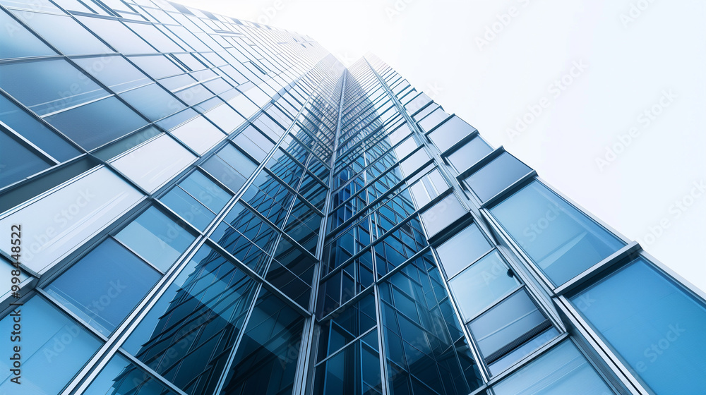 Obraz premium Blue glass skyscraper against clear sky, impressive modern architecture, symbol of business development