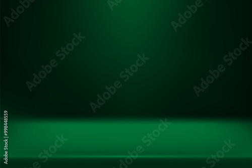 Limbo green background. Abstract dark gradient backdrop. Color wall of studio, room, stand for product display or photo. Modern banner with empty place for advertising text. Vector illustration.