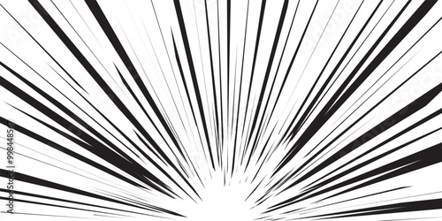 Manga background. Comic anime black lines on white. Fast speed lines movement effect frame. Superhero action. Horizontal vector illustration.