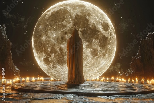 Wiccan Priestess in Circle A Wiccan priestess in ceremonial robes performing a ritual