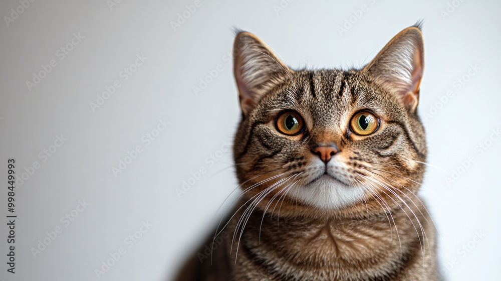A playful tabby cat gazes inquisitively, showcasing its vivid golden eyes and soft fur A playful tabby cat gazes inquisitively, showcasing its vivid golden eyes and soft fur