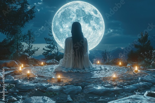 Wiccan Priestess in Circle A Wiccan priestess in ceremonial robes performing a ritual