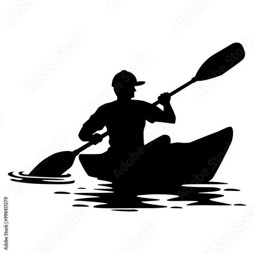 Man Kayaking In Sea Silhouette