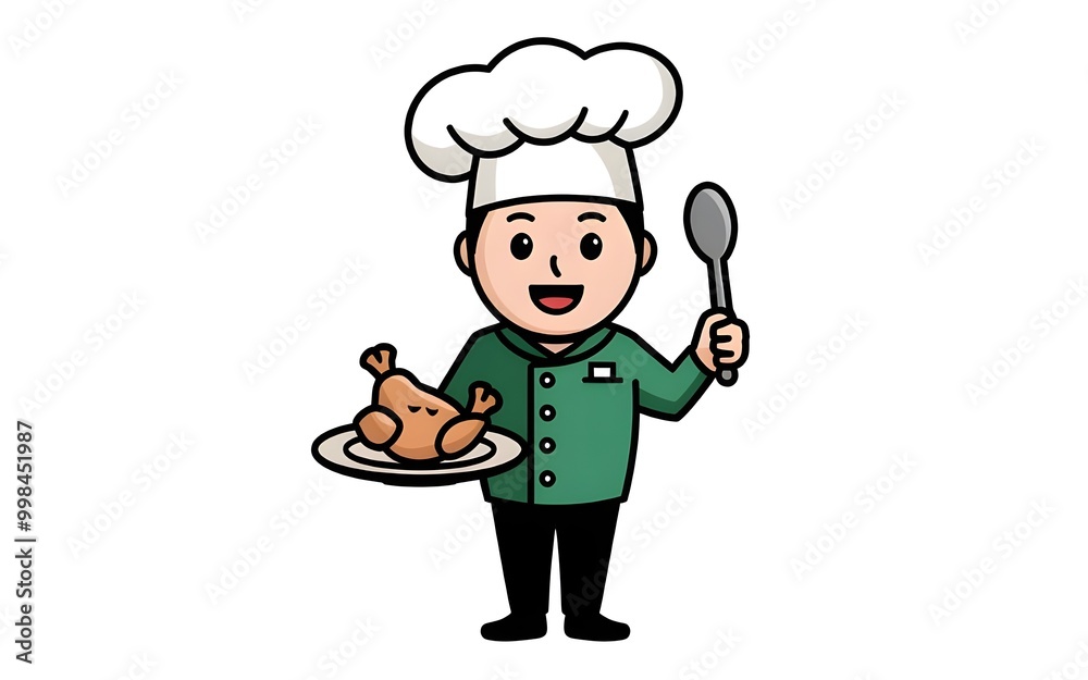 Detailed Cartoon Chef with Serious Expression for Food-Themed Illustrations