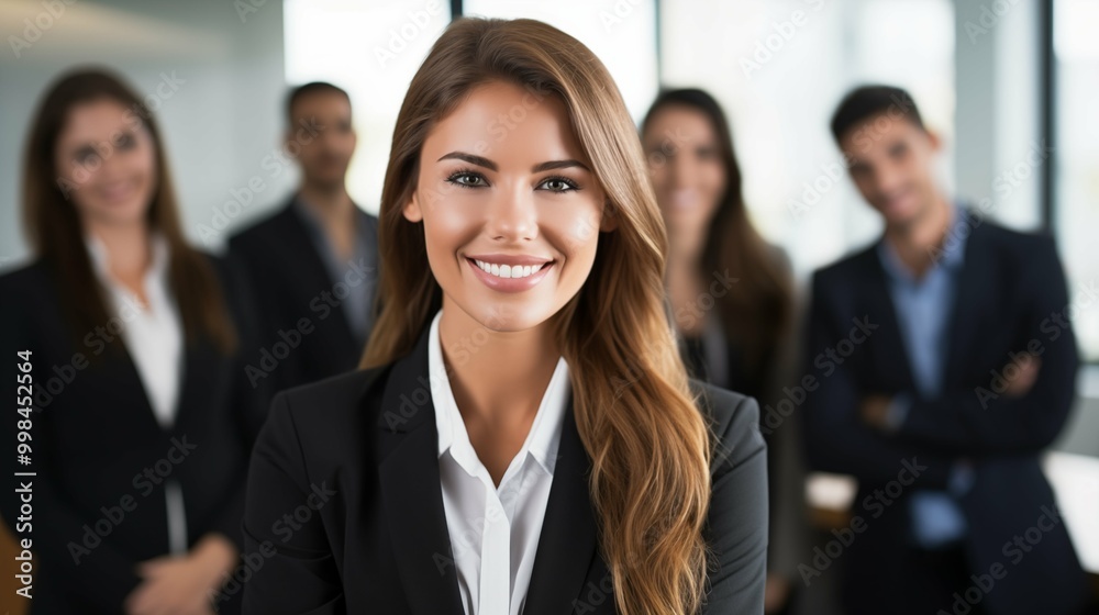 Successful female executive with team portrait image. Leadership, professionalism and corporate teamwork picture photorealistic photography. Empowerment concept photo realistic Successful female executive with team portrait image. Leadership, professionalism and corporate teamwork picture photorealistic photography. Empowerment concept photo realistic