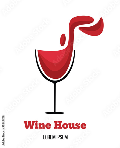 Red Wine Shop or Bar Poster Template with Spilling Drink. Winery or degustation of alcohol concept vector