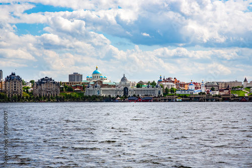 Panorama of the Kazan Kremlin, Russia. The panorama shows in Kremlin: Presidential Palace, Soyembika Tower, Annunciation Cathedral, Qolsharif Mosque; outside Kremlin photo