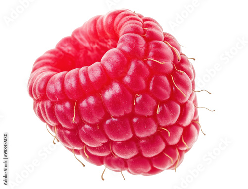 Obraz na płótnie Closeup view of single ripe raspberry image isolated transparent. Vibrant red color and delicate juicy texture cut out photo png. Superfood nutrition cutout element object photography w salonie