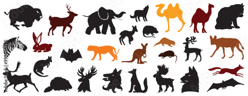 f Wild Jungle Animals Compendium Group Sillhoutte Artwork vector editable logo for Wall Sticker t-shirt design and multipurpose use in high definition format