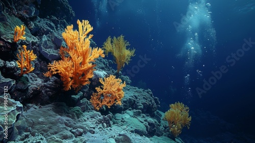 Vibrant Coral Reef Underwater Scene with Diverse Marine Life