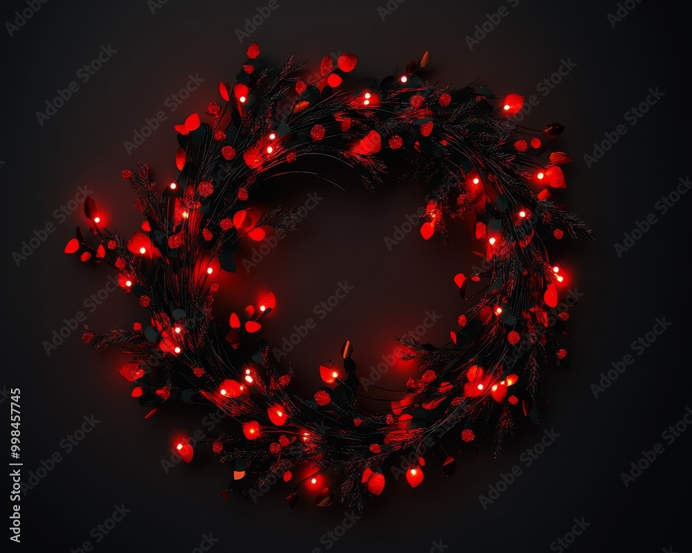 Red and Black Holiday Wreath with Glowing Lights Red and Black Holiday Wreath with Glowing Lights