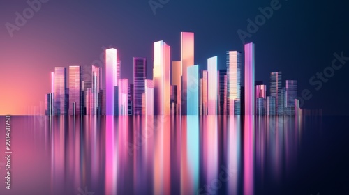 A city built from light, where the buildings are composed of vertical neon lines, blending together to form a futuristic, digital skyline.