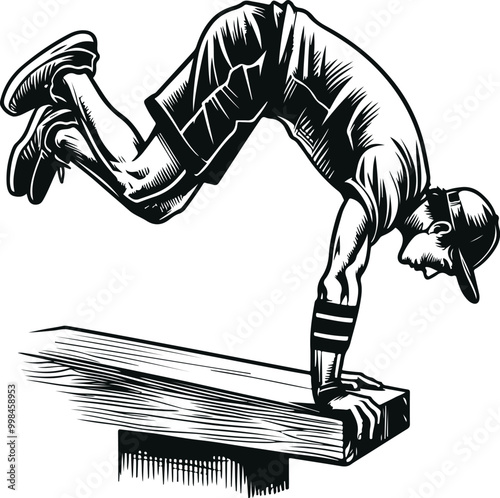 Monochrome Cosmonaut Parkour Sports Logo Concept Vector Illustration Design Silhouette Style