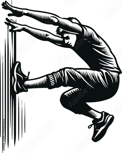 Monochrome Cosmonaut Parkour Sports Logo Concept Vector Illustration Design Silhouette Style