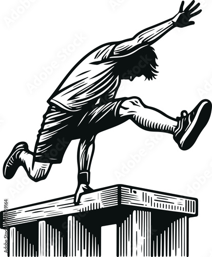Monochrome Cosmonaut Parkour Sports Logo Concept Vector Illustration Design Silhouette Style