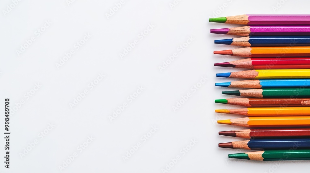 Colorful Pencils Arranged on a Blank Surface
