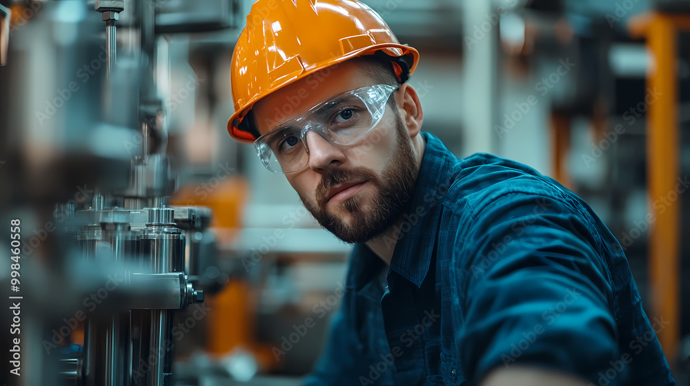 An engineer of middle age performs quality control checks at a production facility An engineer of middle age performs quality control checks at a production facility