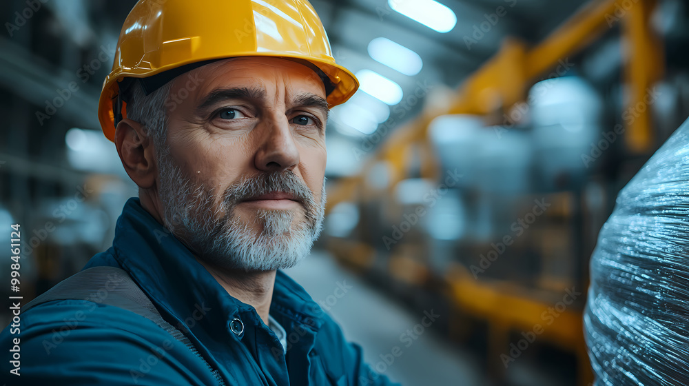 An engineer of middle age performs quality control checks at a production facility An engineer of middle age performs quality control checks at a production facility