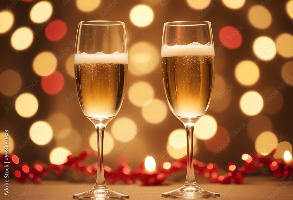 Two champagne glasses being held up in a toast Two champagne glasses being held up in a toast