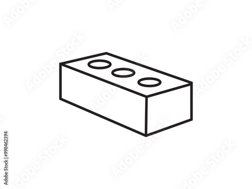 Outline cement cinder Block Isolated on White Background. Editable stroke.