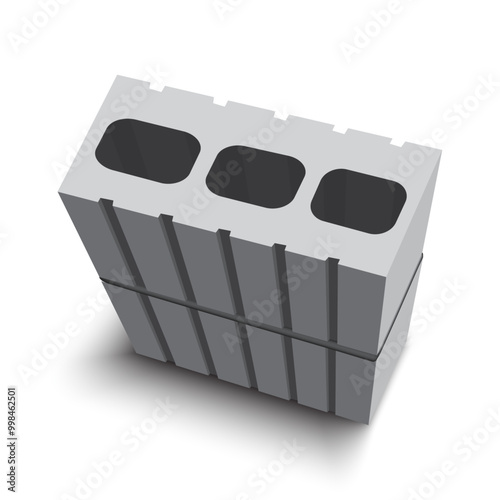 Gray Cement Cinder Block Isolated on White Background.