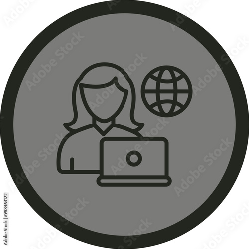 Remote Female Worker Icon Design