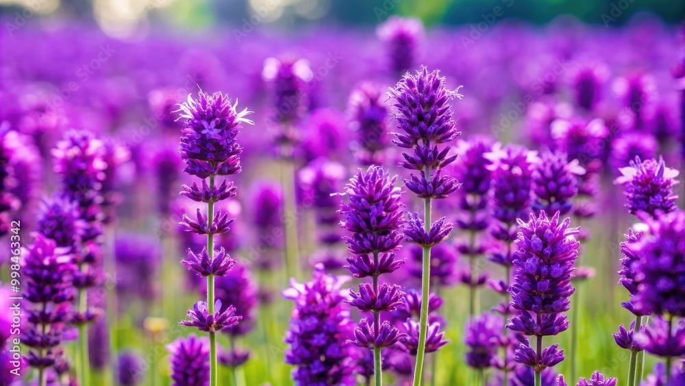 Naklejka premium Vibrant purple flowers blooming in a field , nature, bouquet, petals, garden, flora, lavender, violet, vibrant, colorful, plants