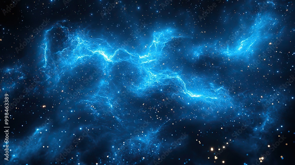 Obraz premium Technology and data connections are depicted in an abstract electric blue pattern resembling a starry sky.