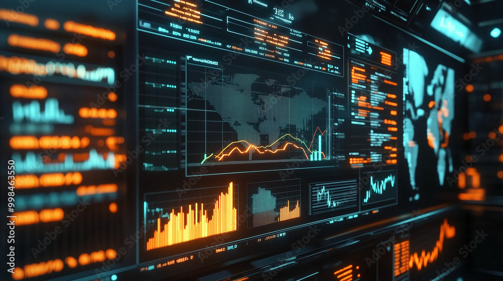 A futuristic financial dashboard showcasing real-time changes in stock indices across global markets, integrating advanced technology for seamless data visualization. A futuristic financial dashboard showcasing real-time changes in stock indices across global markets, integrating advanced technology for seamless data visualization.