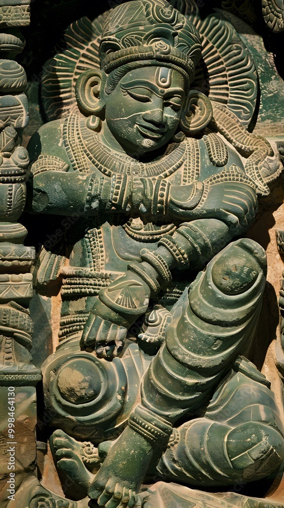 Fototapeta premium Ancient Indian Deity: Stone Sculpture of Hindu God