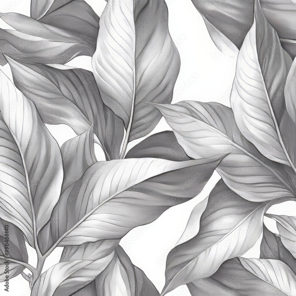 Tropical leaf drawn by hand with pencil and ink. Beautiful monochrome illustration for wallpaper, textile decor, and textile design. Stock illustration. Tropical leaf drawn by hand with pencil and ink. Beautiful monochrome illustration for wallpaper, textile decor, and textile design. Stock illustration.