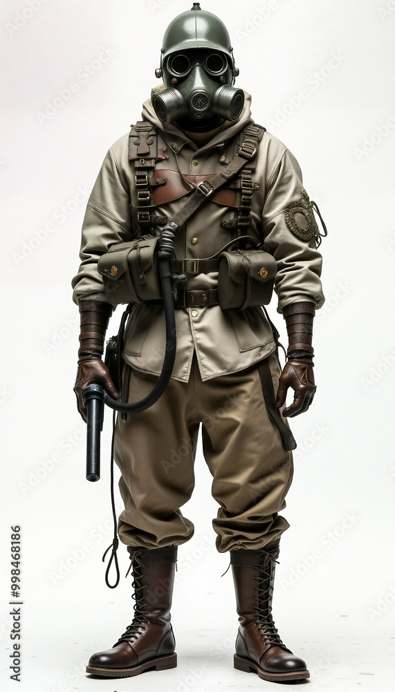 Post apocalyptic survivor wearing gas mask and holding weapon Post apocalyptic survivor wearing gas mask and holding weapon