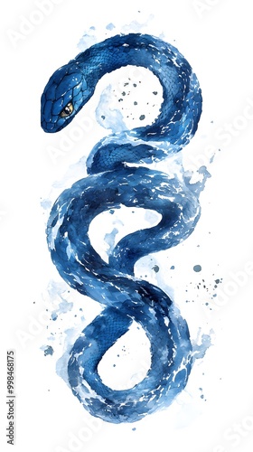 Watercolor Painting of a Blue Snake on White Background, Abstract Image, Texture, Pattern Background, Wallpaper, Cover and Screen of Smartphone, PC, Laptop, 9:16 and 16:9 Format photo