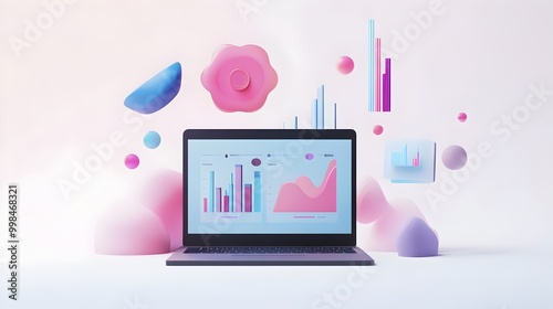 Sleek Laptop with Digital Marketing Analytics Dashboard and Vibrant Data Visualizations
