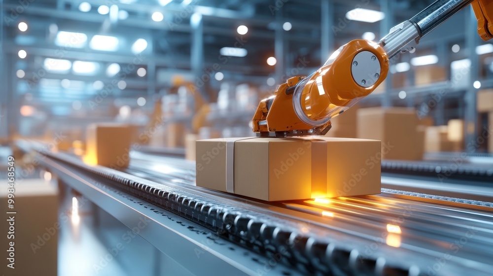 Automated package sorting system in a logistics hub Stock Illustration ...
