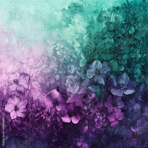 A floralinspired gradient transitioning from rich purple to deep green evoking the abstract beauty of blooming flowers perfect for natural or artistic projects photo