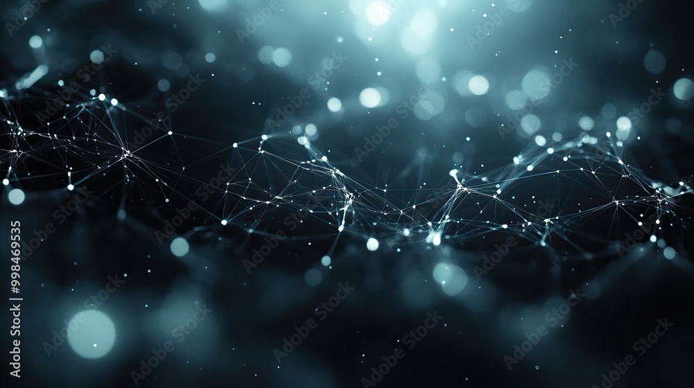 Obraz premium The abstract plexus background with glowing lines and dots offers a technology and science theme in a gray setting.