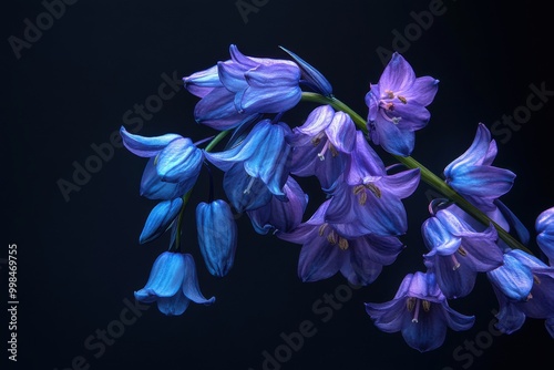 blue hyacinth flower on black background