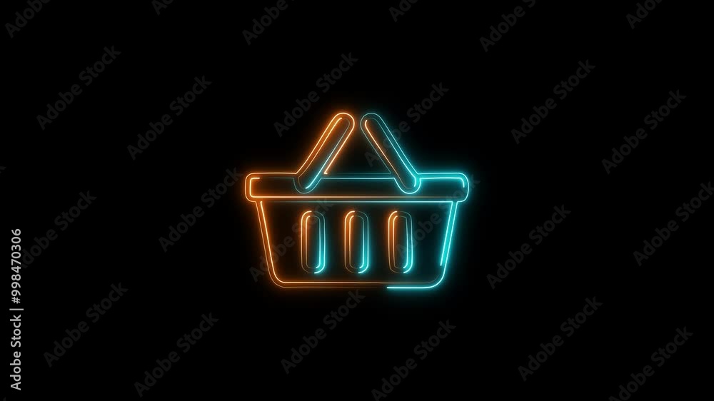 Simple design glowing neon shopping basket icon on background. Simple design glowing neon shopping basket icon on background.