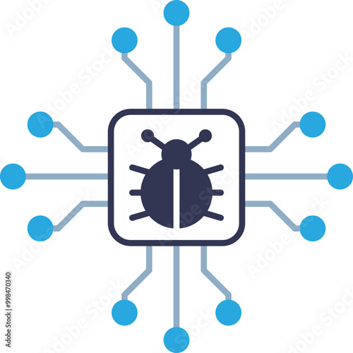 Illustration of a bug inside a microchip, symbolizing software or hardware malfunction.