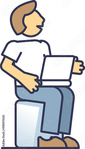 Illustration of a businessperson sitting on a chair using a laptop, symbolizing productivity and remote work.