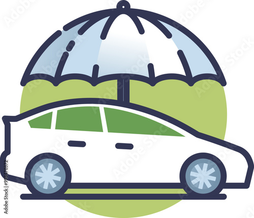 Illustration of a car under an umbrella, symbolizing protection and safety.