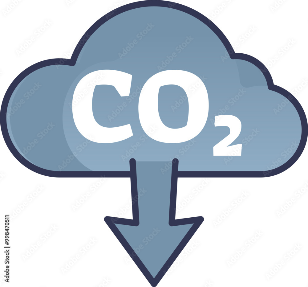 Cloud with CO2 and downward arrow symbolizing carbon reduction and environmental sustainability. Cloud with CO2 and downward arrow symbolizing carbon reduction and environmental sustainability.